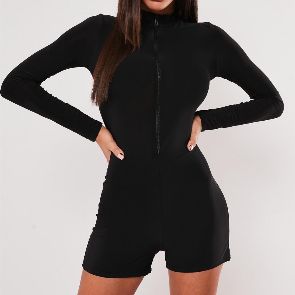 Missguided Black unitard romper zipper size US 4